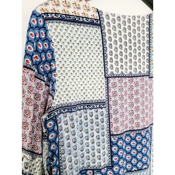 Listicle Patchwork Boho Lightweight Tassel 3/4 Wide Sleeves Tunic Blouse Size S - Picture 6 of 6